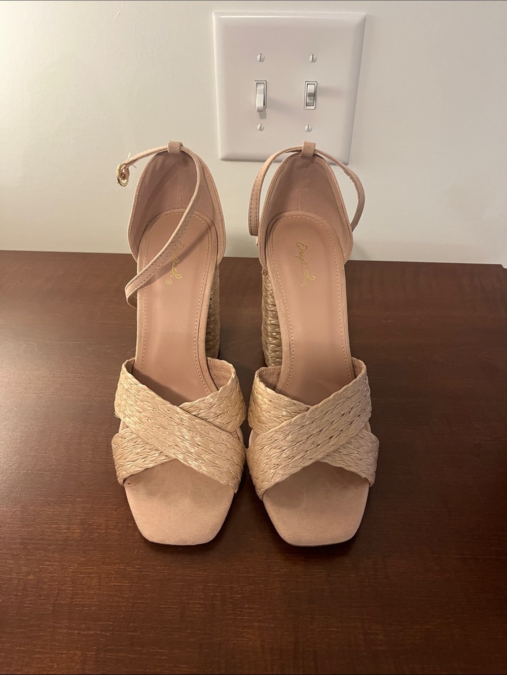 Qupid Braided Wedge Sandals in Nude